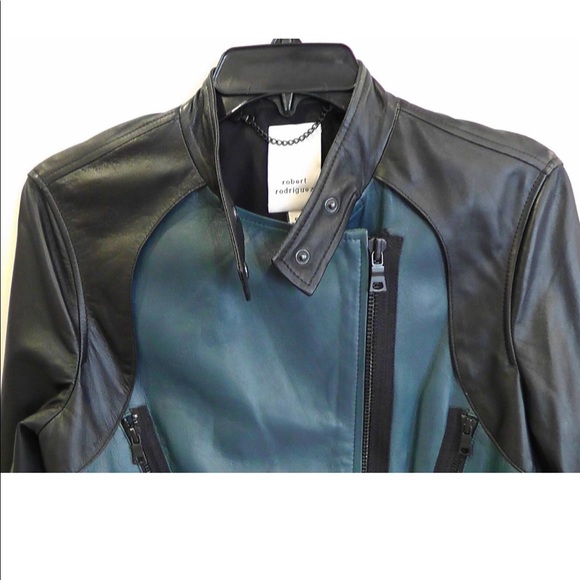 Robert Rodriguez teal and black leather jacket - Picture 7 of 11